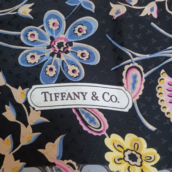 Vintage Black Floral 100% Silk Tiffany & Co    Scarf - Picture 2 of 5